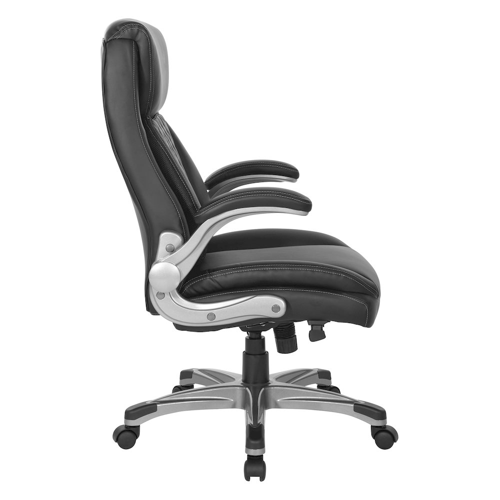 Executive Chair in Black Bonded Leather with Flip Arms