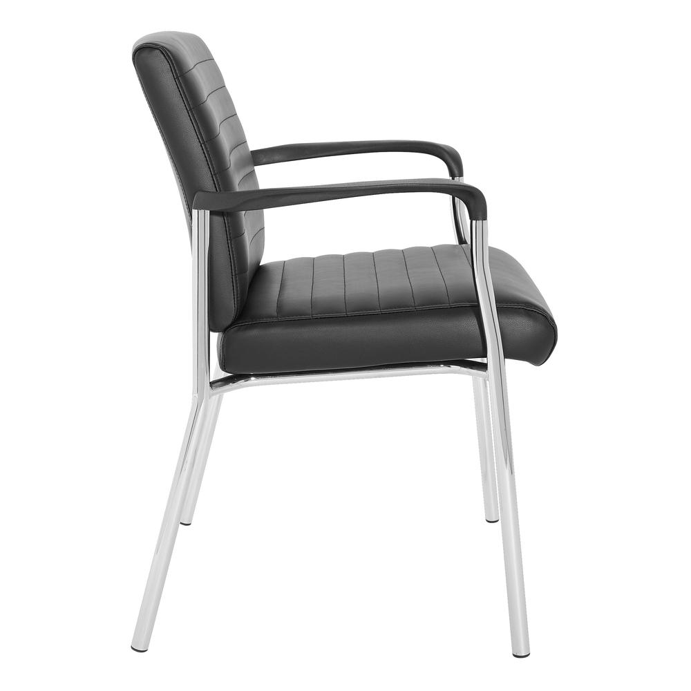 Guest Chair in Black Faux Leather with Chrome Frame