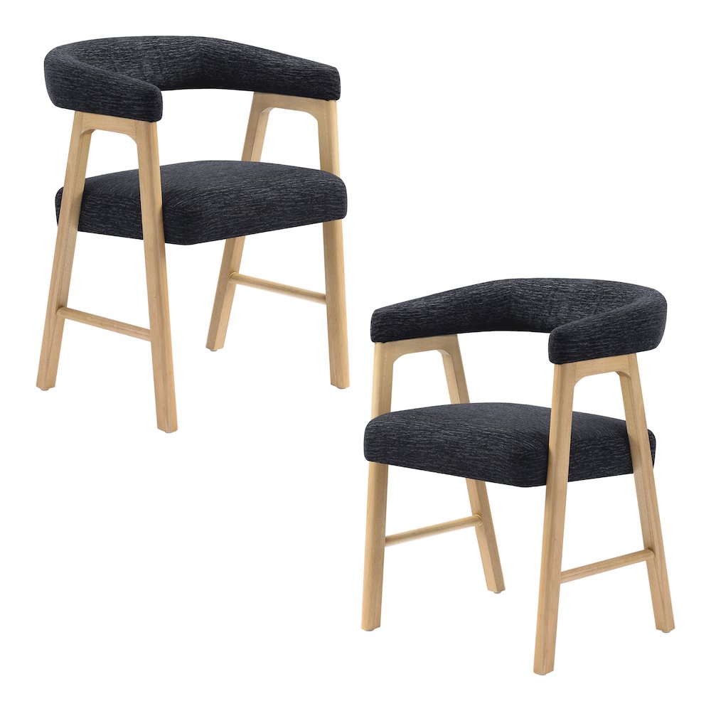 Kayley Dining Chair in Black Fabric with Natural Wood Finish 2-Pack