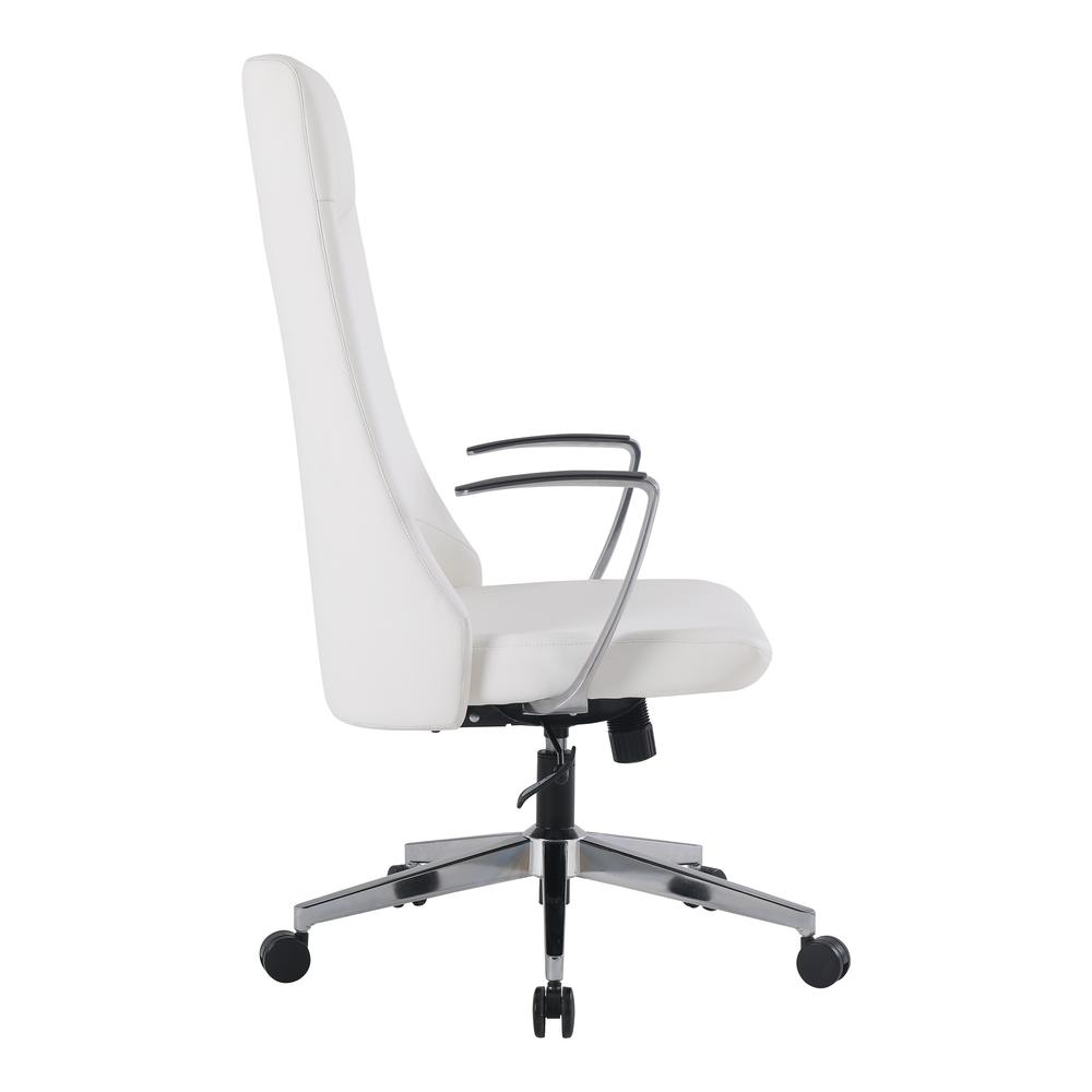 High Back Antimicrobial Fabric Chair with Fixed Padded Aluminum Arms and Chrome Base in Dillon Snow