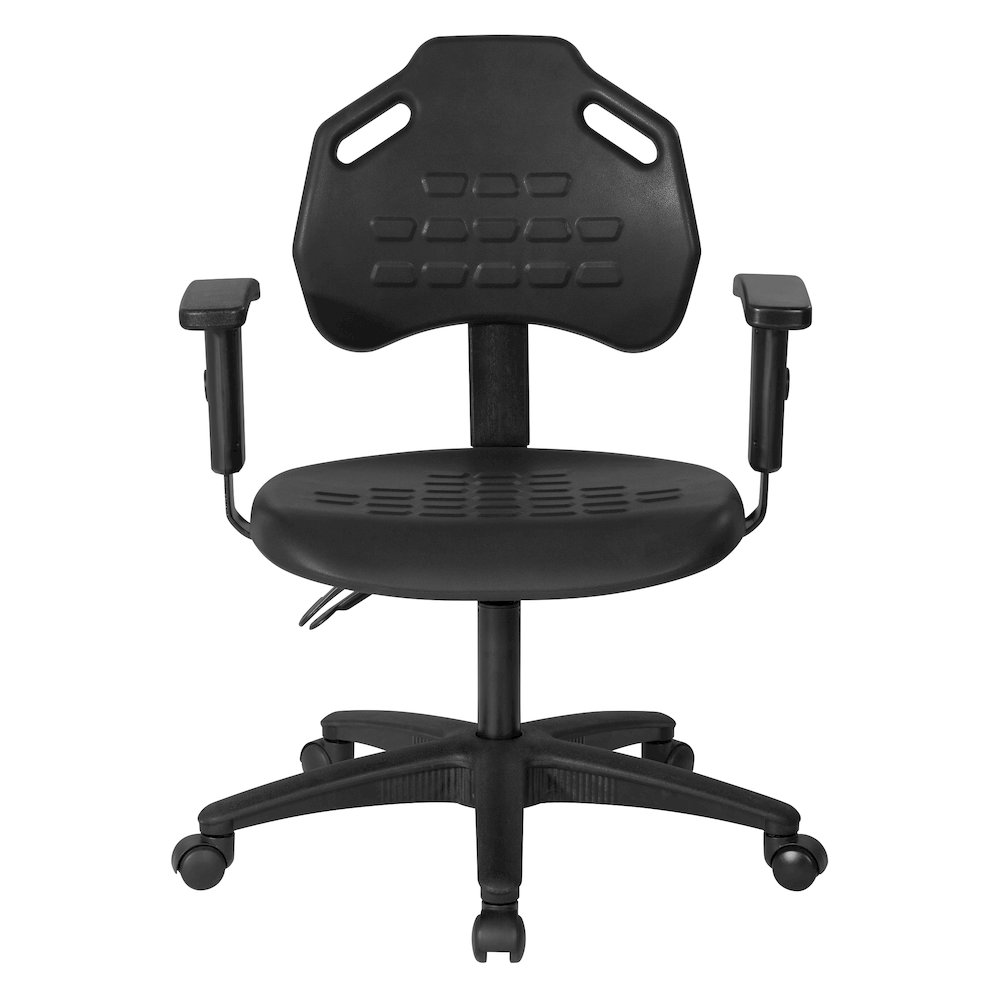 Black Self-Skinned Urethane Task Chair With Arms And Dual Function Controls