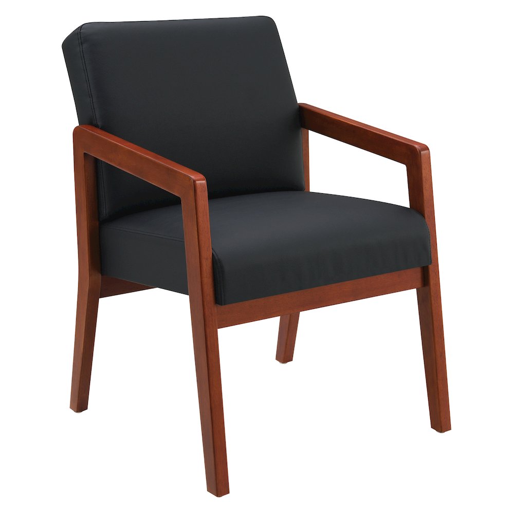 Back Faux Leather with Cherry Finish Visitor’s Chair with Memory Foam Seat