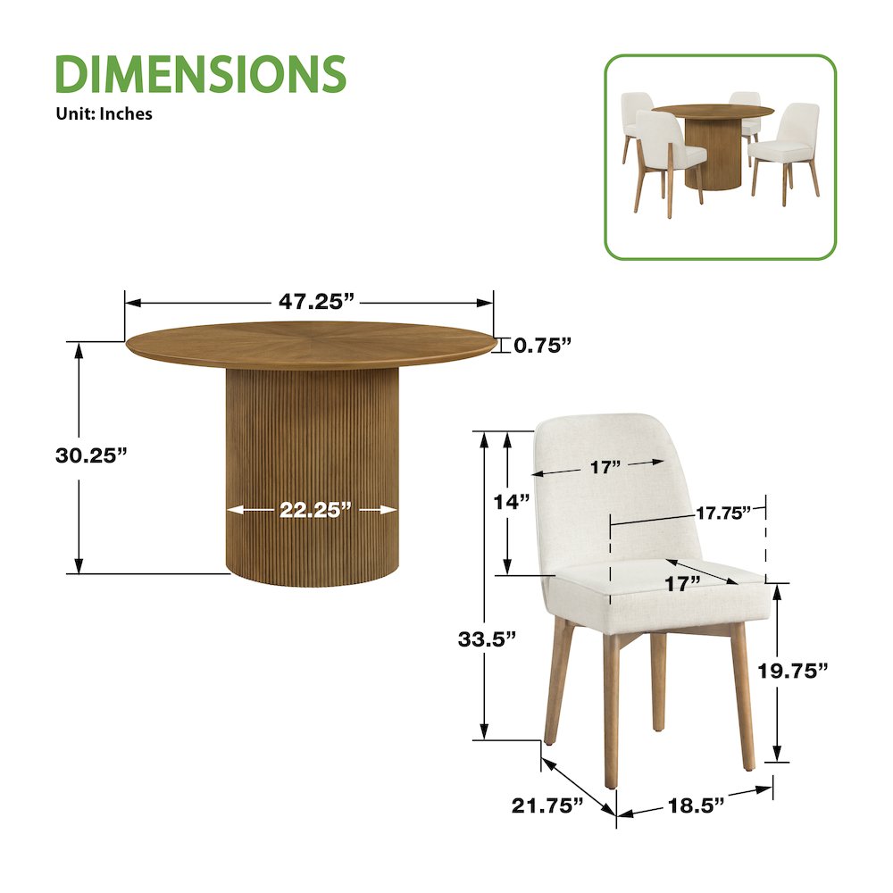 Jada 5-piece Round Pedestal Dining Table and 4 chairs in Medium Oak Finish