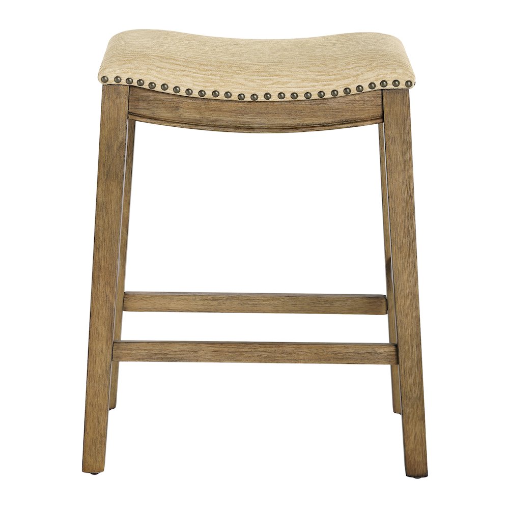 Saddle Stool 24″ in Camel Fabric With Medium Oak Wood Finish 2-Pack