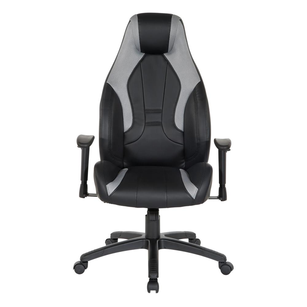 Commander Gaming Chair in Black Faux Leather and Grey Accents