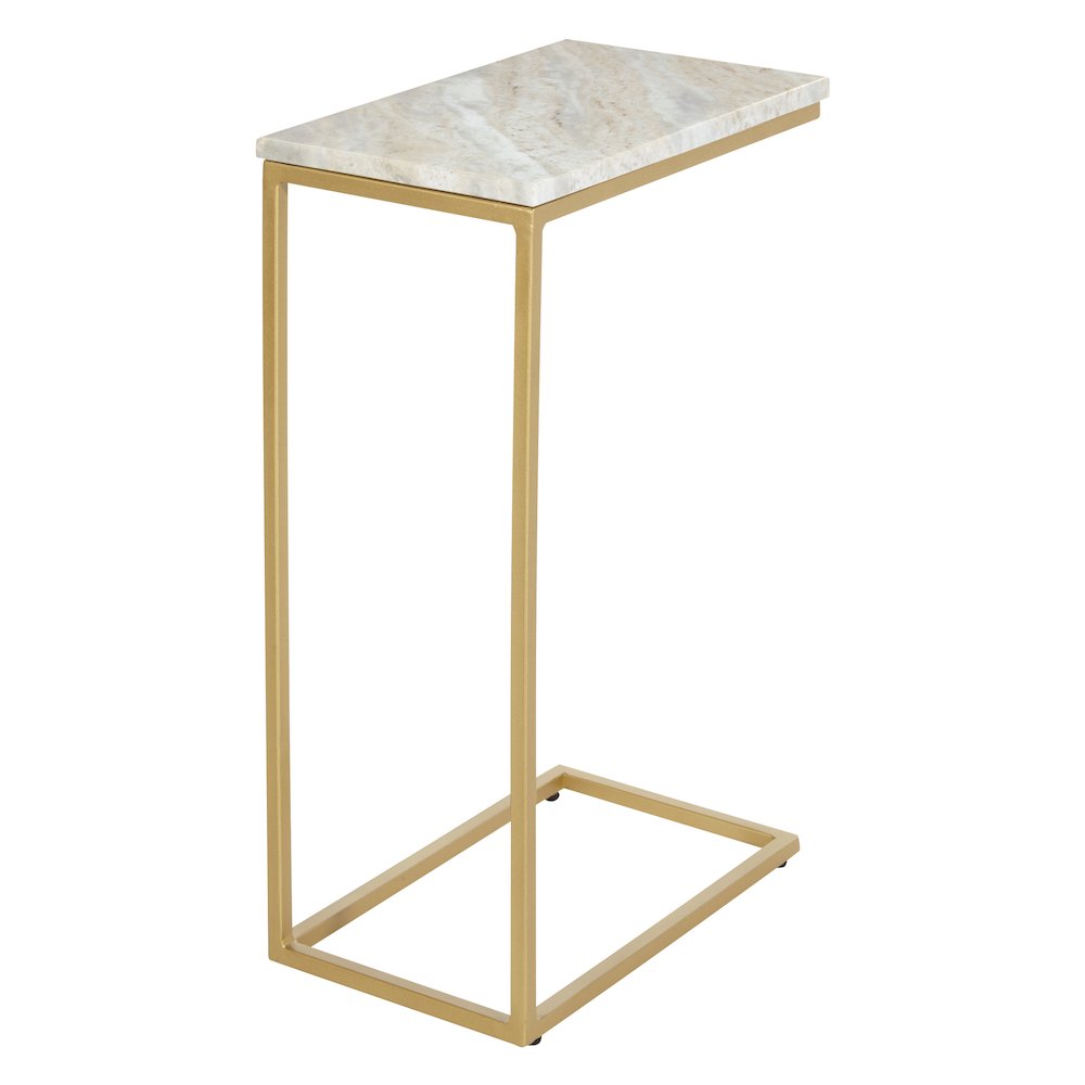 Solid White Marble Top C-Table with Gold Tone Metal Base 2-Pack