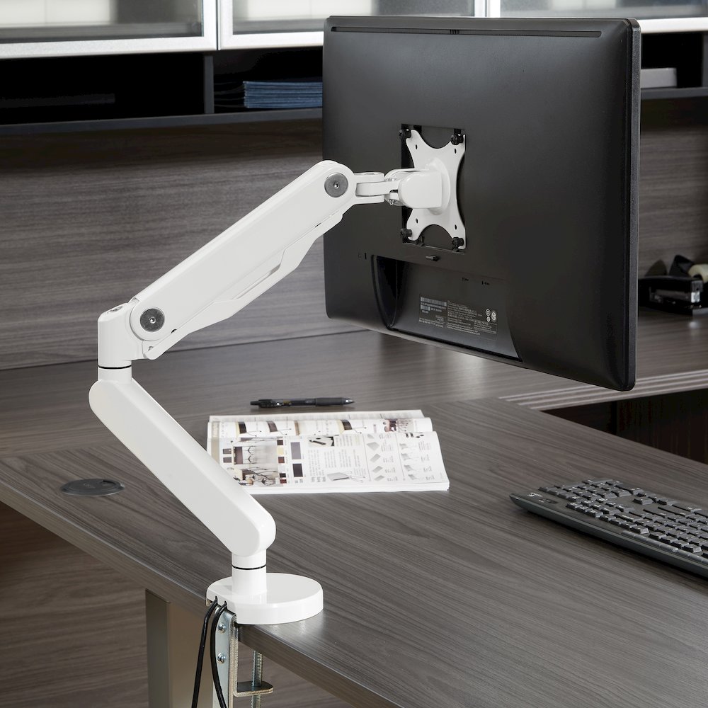 Single Monitor Arm with Dual USB 3.0 Port in White Finish