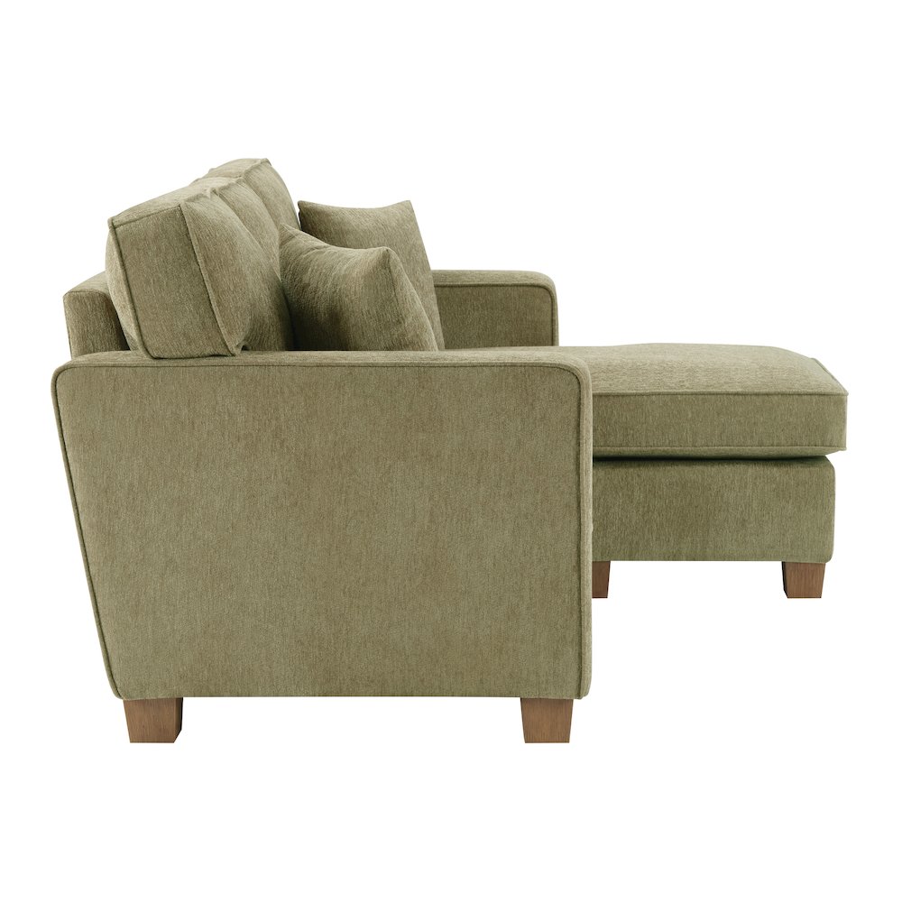 Sectional in Sea Green fabric with 2 Pillows and Medium Oak Finished Wood Legs