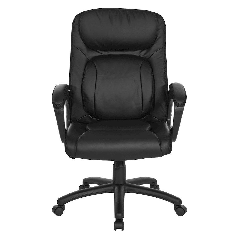 BlackFaux Leather Manager’s Chair with Padded Arms and Black Nylon Base