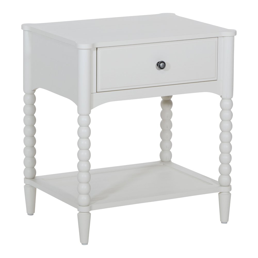 Spindle Single Drawer Night Stand in Sandcastle Antique White Finish