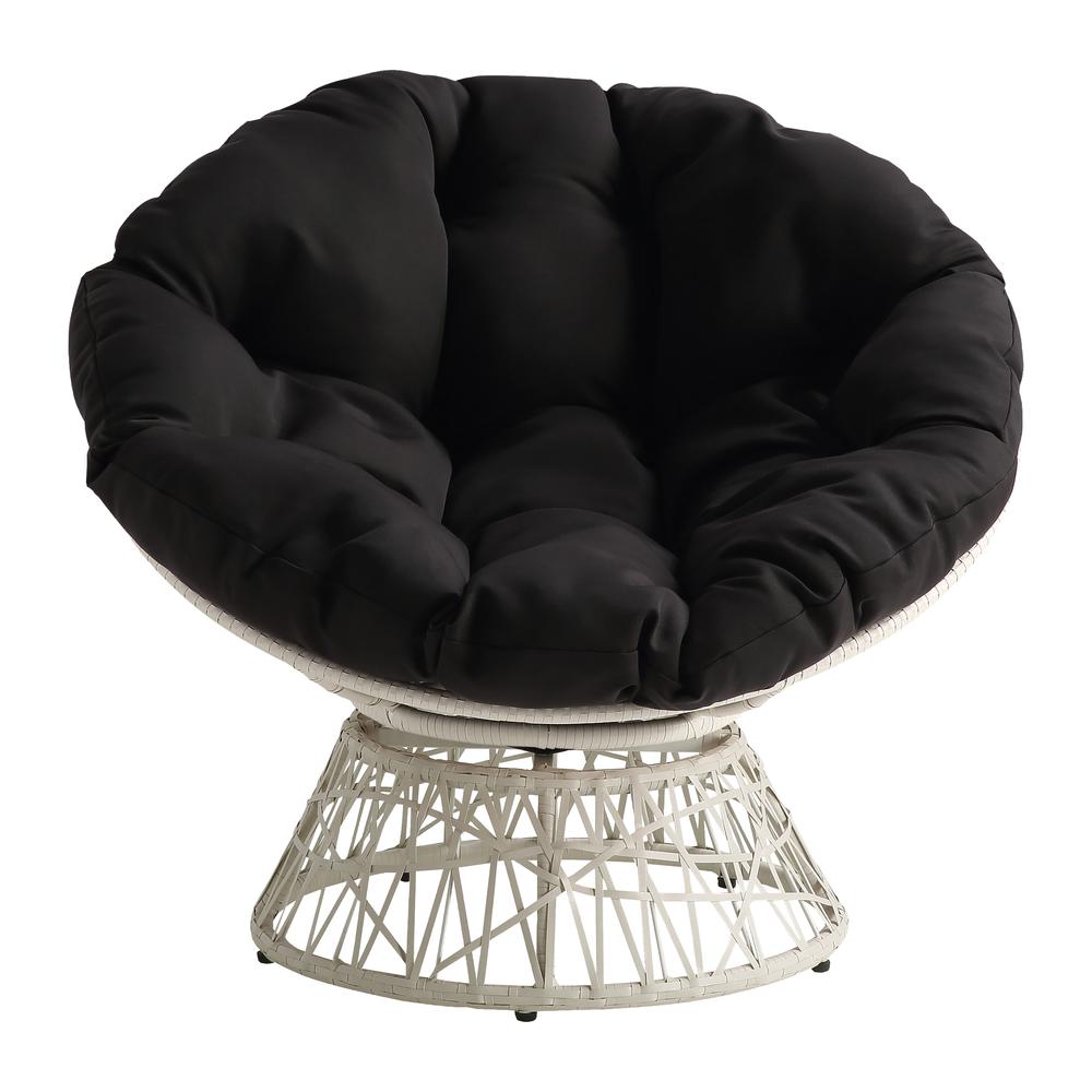 Papasan Chair with Black Round Pillow Cushion and Cream Wicker Weave