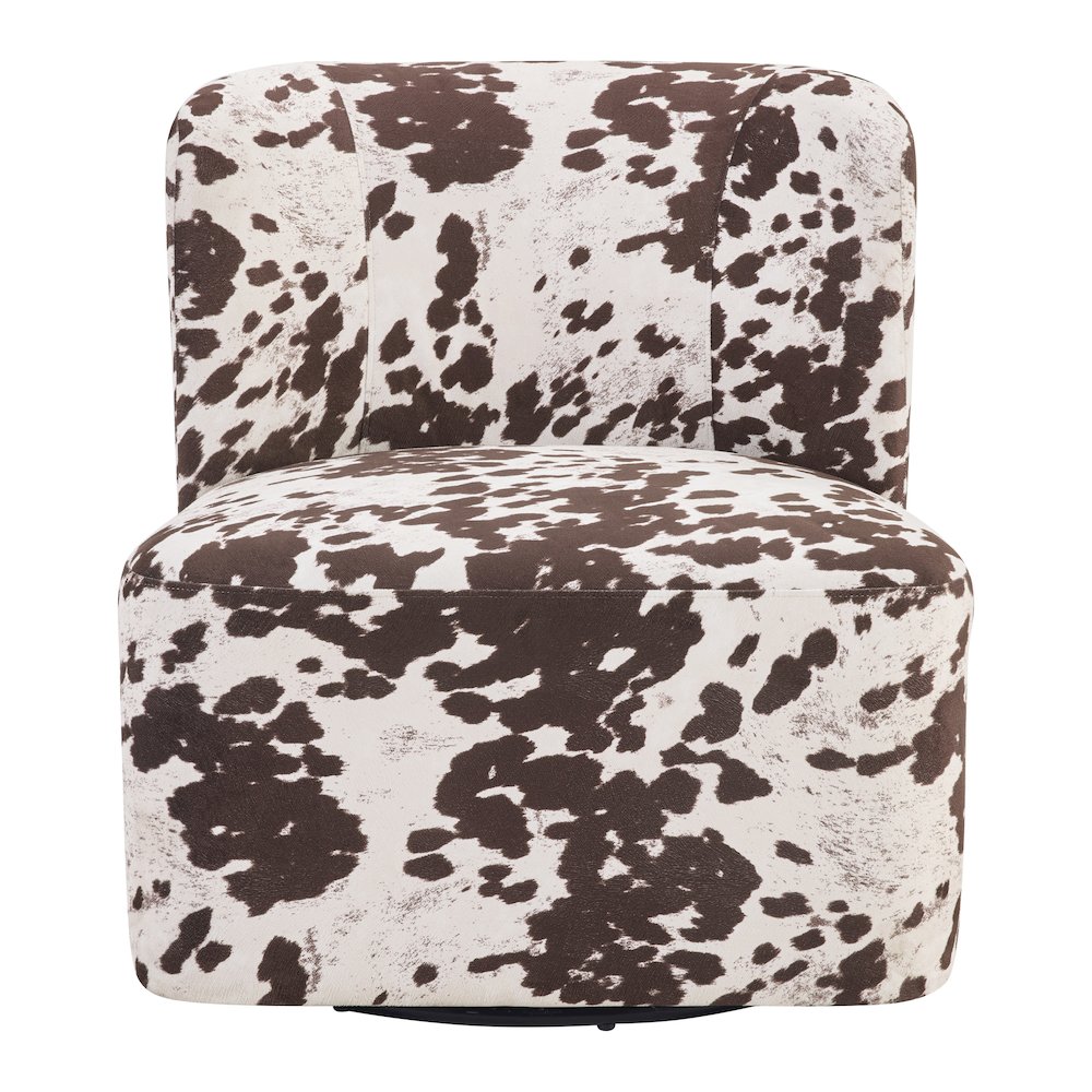 Lucia Swivel Chair in Brown Cow Fabric