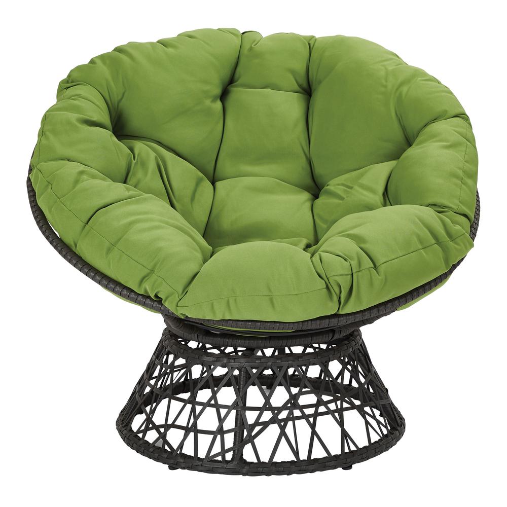 Papasan Chair with Green cushion and Dark Grey Wicker Wrapped Frame