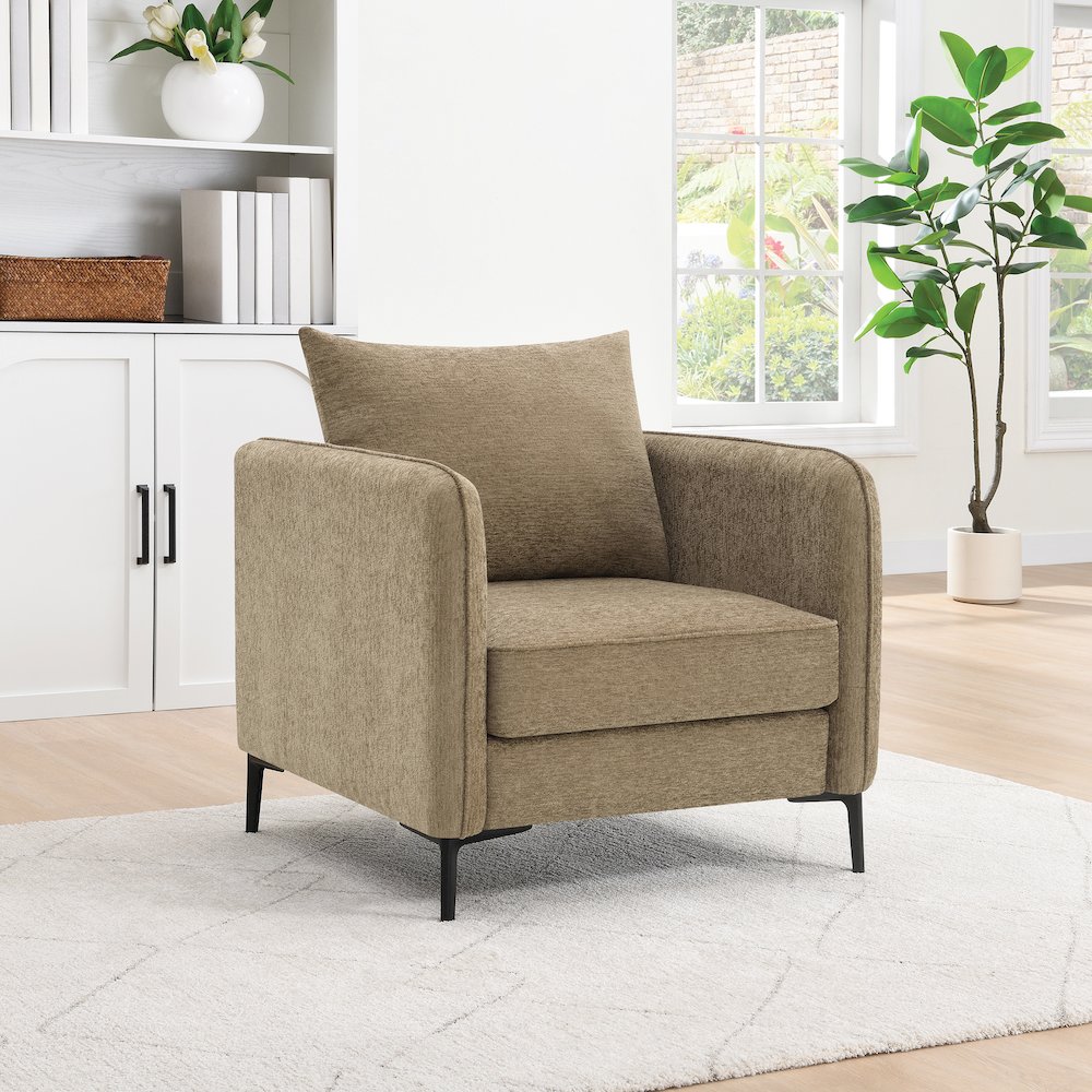 Newhaven Accent Chair in Taupe Fabric with Black Metal Legs