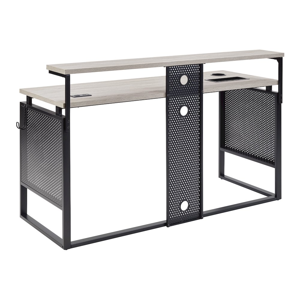 Ace 60″ Desk with Hutch in Grey Taupe Top and Matte Black Frame