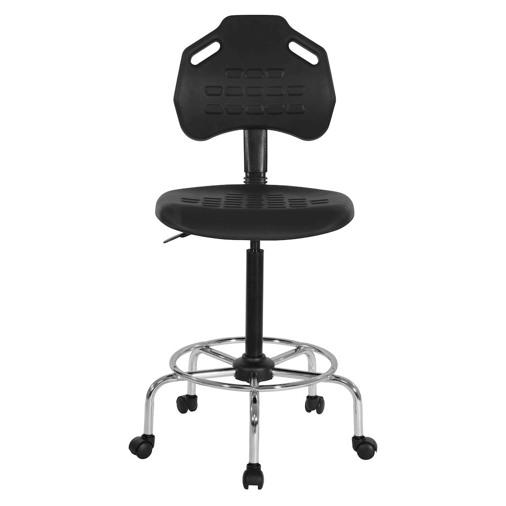 Black Self Skinned Urethane Intermediate Drafting Chair In Chrome Base
