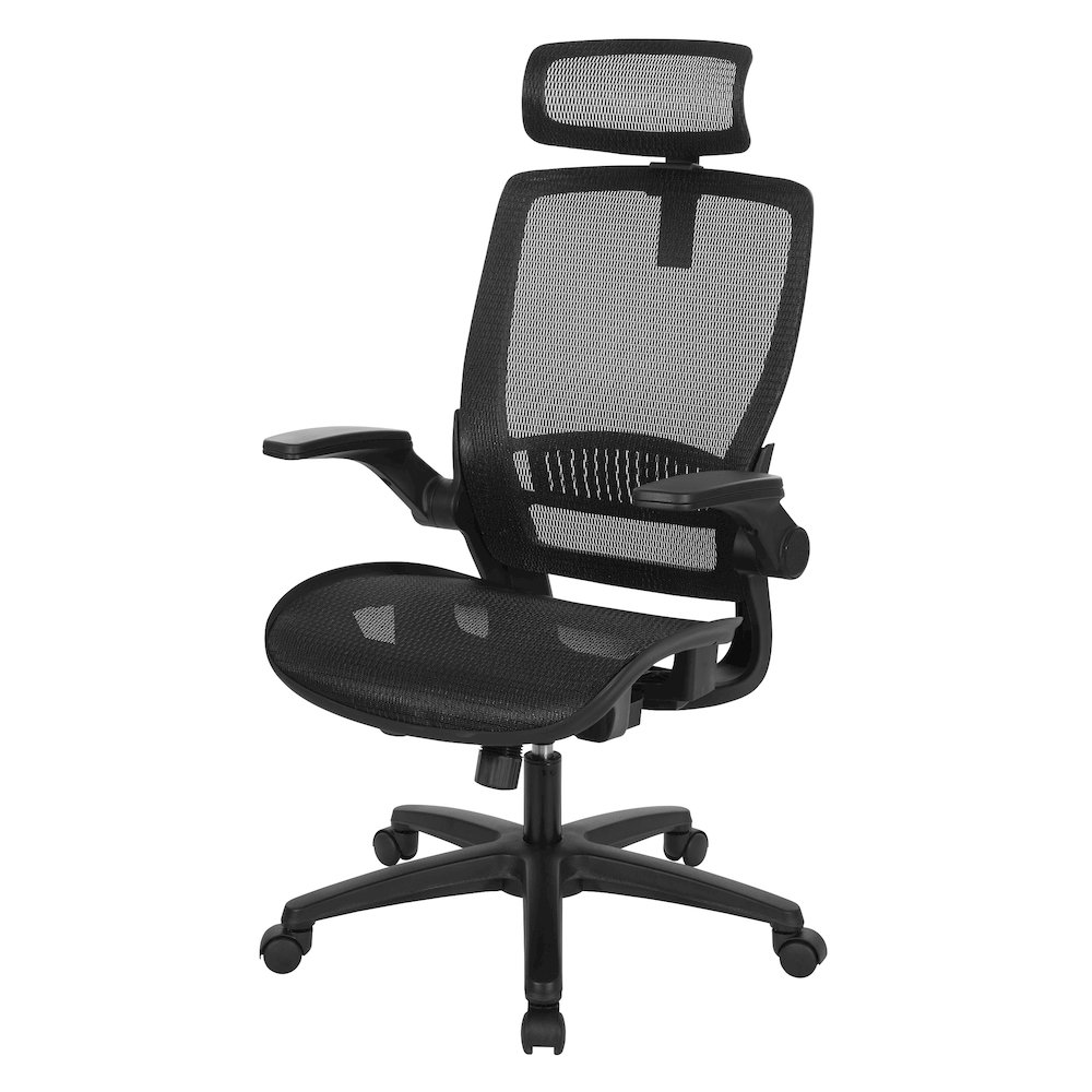 Managers Chair With Mesh Back And Seat And Adjustable Flip Arms And Headrest