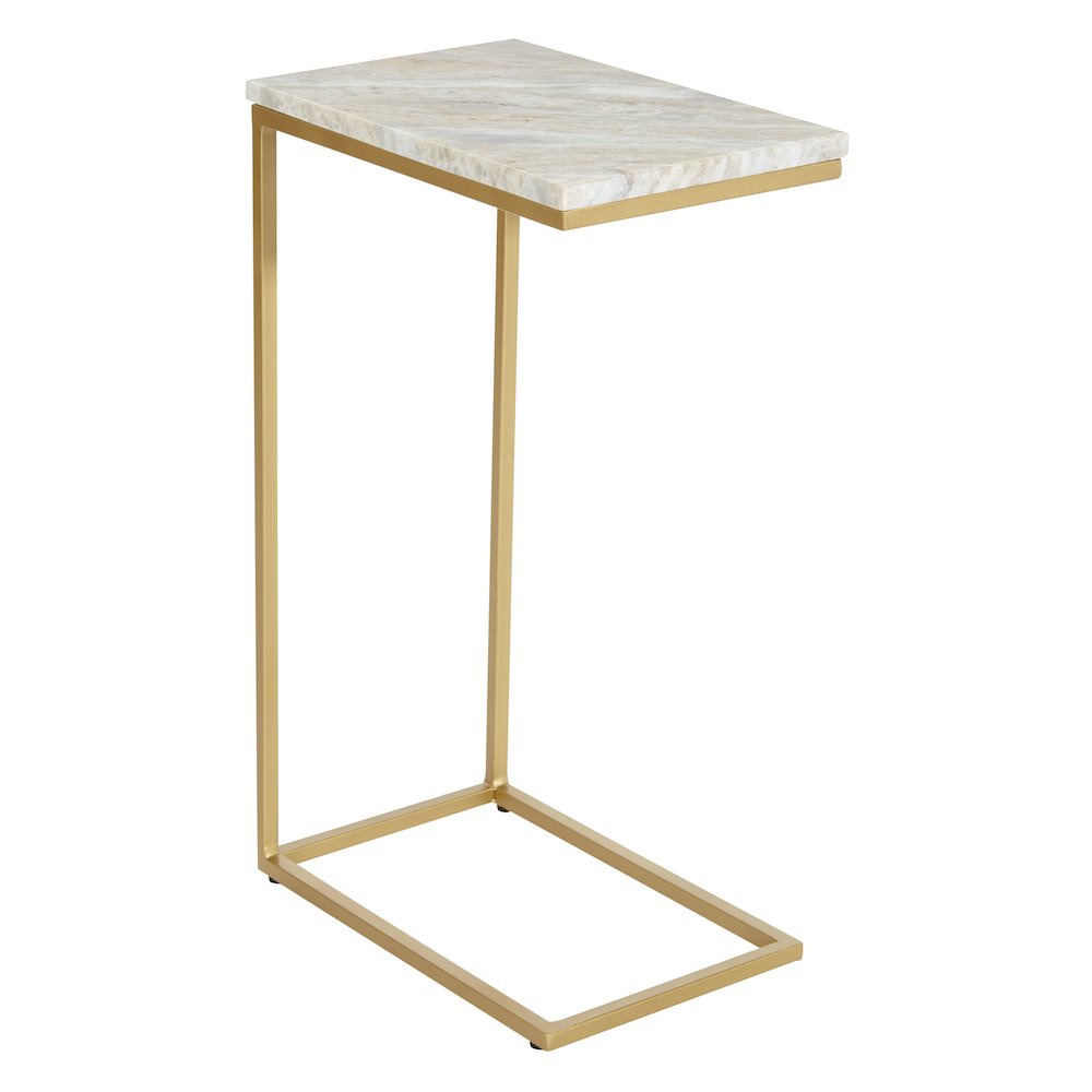 Solid White Marble Top C-Table with Gold Tone Metal Base 2-Pack