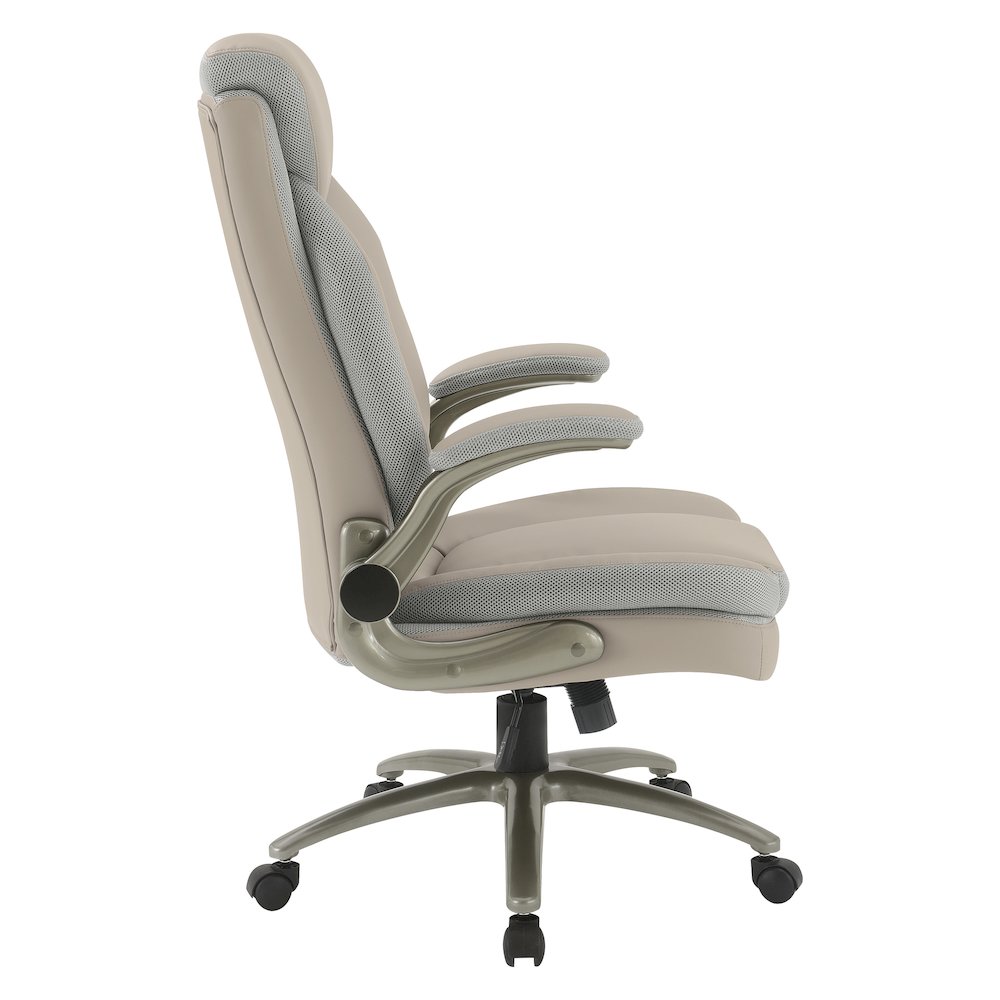 Taupe Leather Big & Tall Chair with Padded Flip Arms and Titanium Base