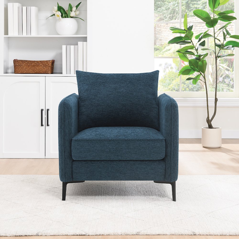 Newhaven Accent Chair in Navy Green Fabric with Black Metal Legs