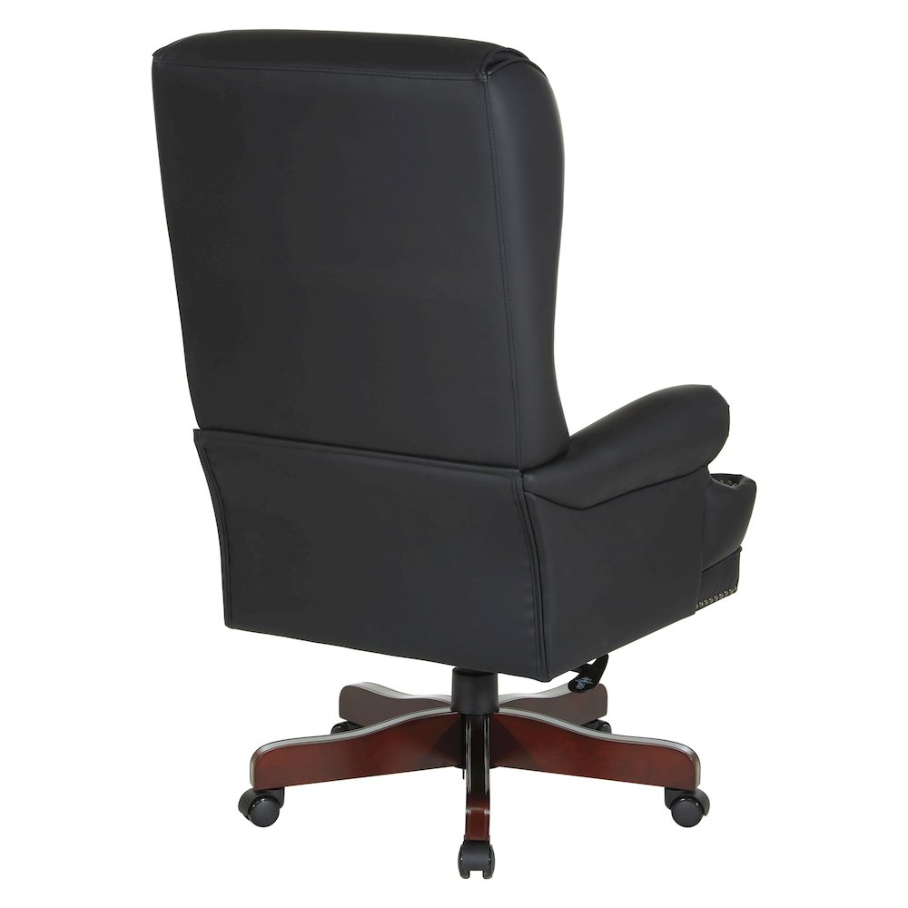 Traditional Executive Chair in Black Vinyl with Royal Cherry Finish Base