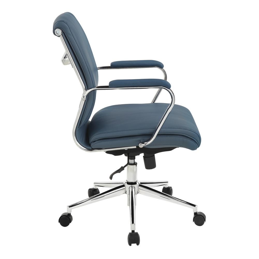 Mid Back Manager’s Chair with Dillon Blue Antimicrobial Fabric and Chrome Base