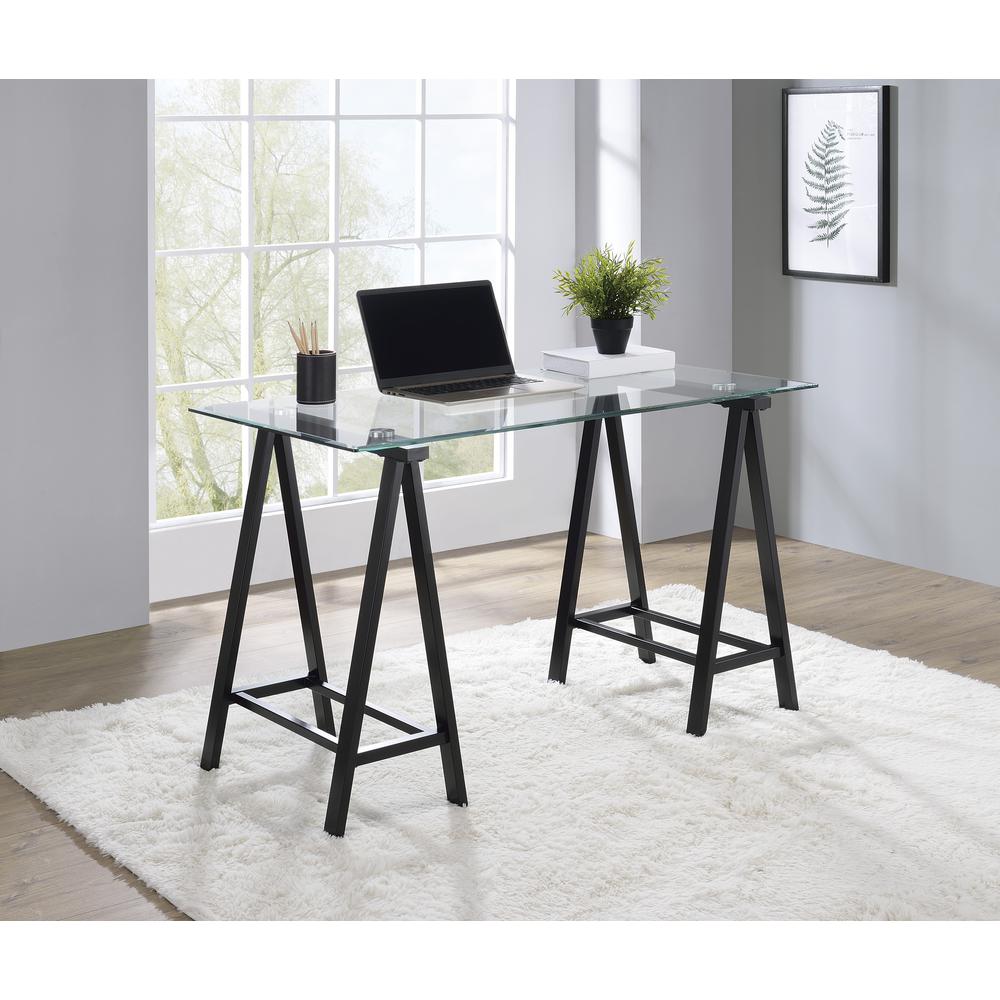 Middleton Desk with Clear Glass Top and Black Base