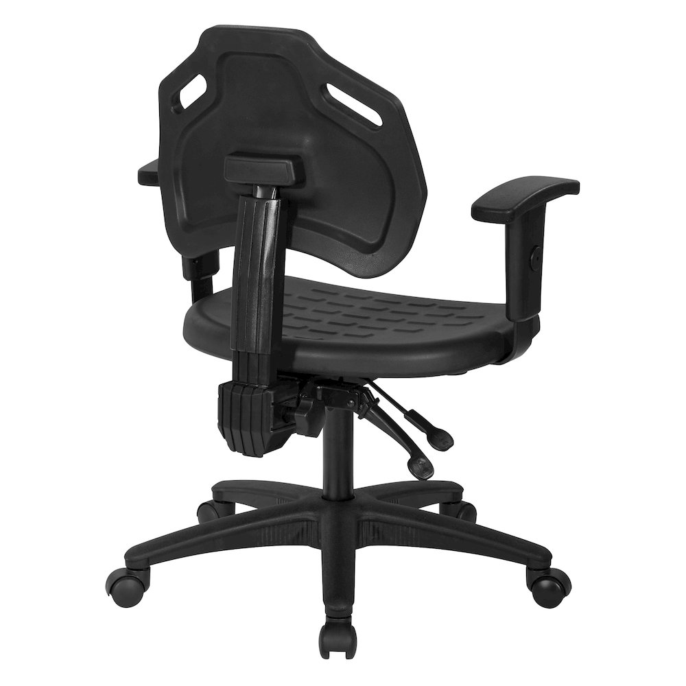 Black Self-Skinned Urethane Task Chair With Arms And Dual Function Controls