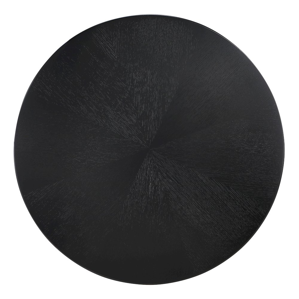 Jada 48″ Round Dining Pedestal Table in Oak and Black Finish Wood.