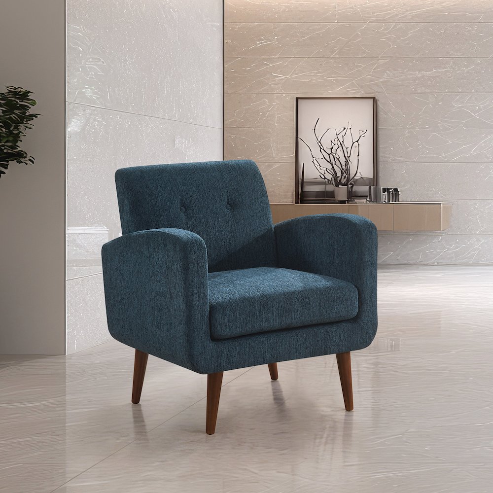 Lake Meadows Arm Chair in Navy Fabric with Espresso Legs