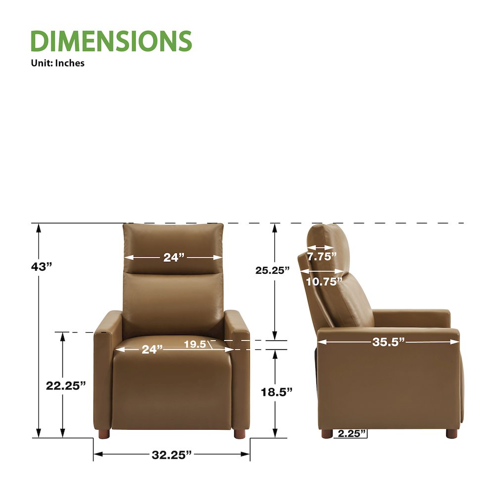 Vincent Pushback Recliner in Faux Leather Saddle Fabric