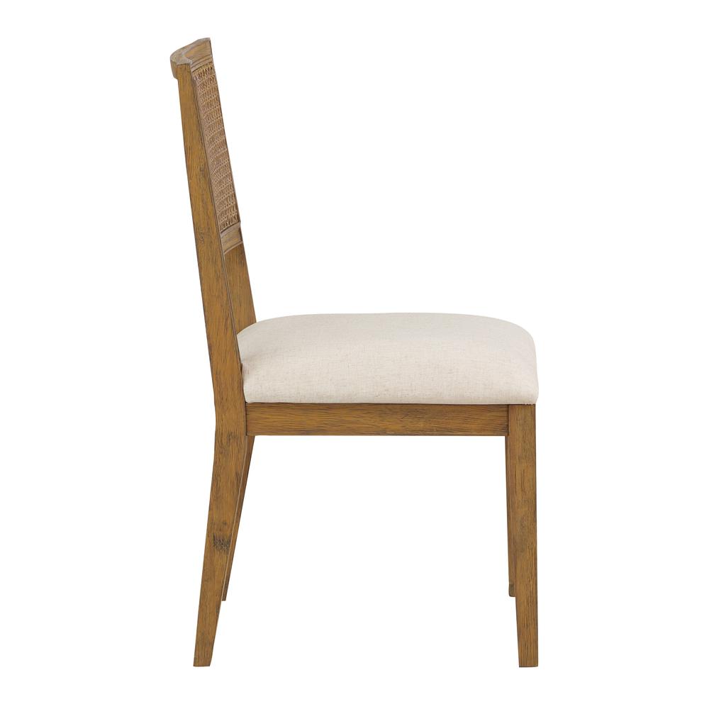Alaina Cane Back Dining Chair 2 Pack in Linen Fabric with Coastal Wash