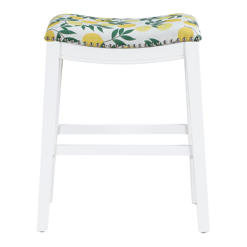 Saddle Stool 24″ in lemons Fabric With White Wood Finish 2-Pack