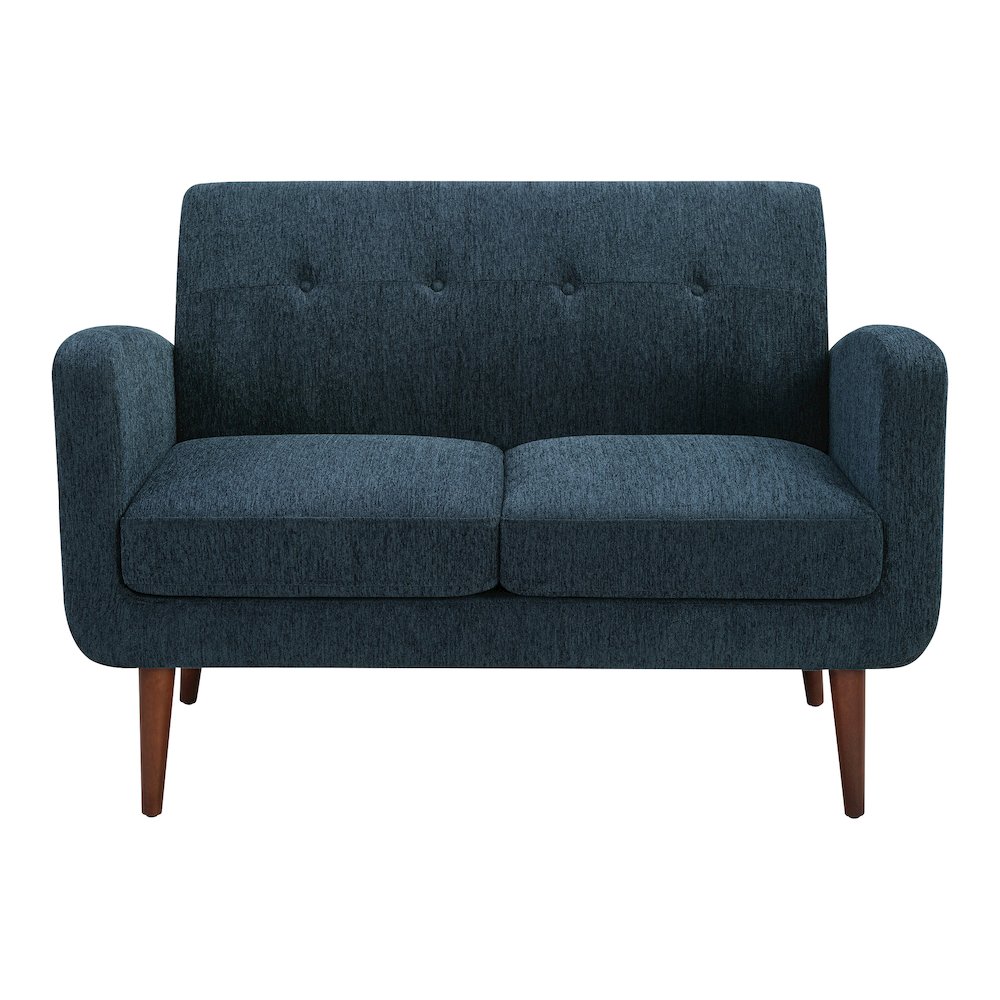 Lake Meadows Loveseat in Navy Fabric with Espresso Legs
