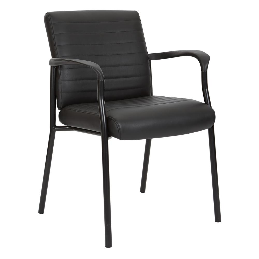 Guest Chair in Black Faux Leather with Black Frame