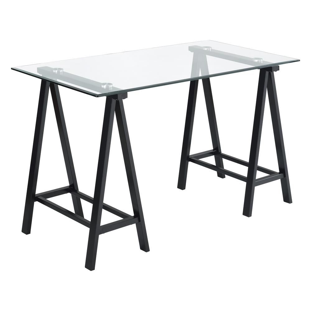 Middleton Desk with Clear Glass Top and Black Base