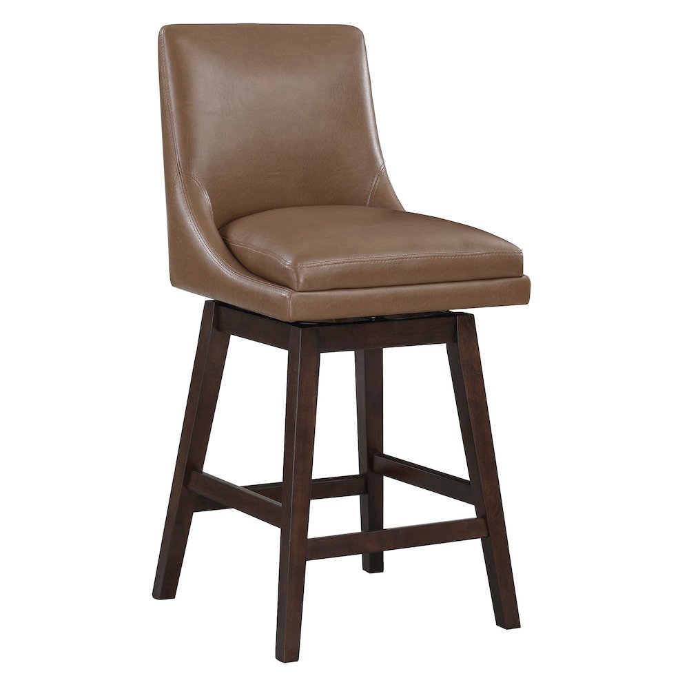 Allingham 26″ Swivel Counter Stool with Dark Walnut Legs in Molasses Faux Leather