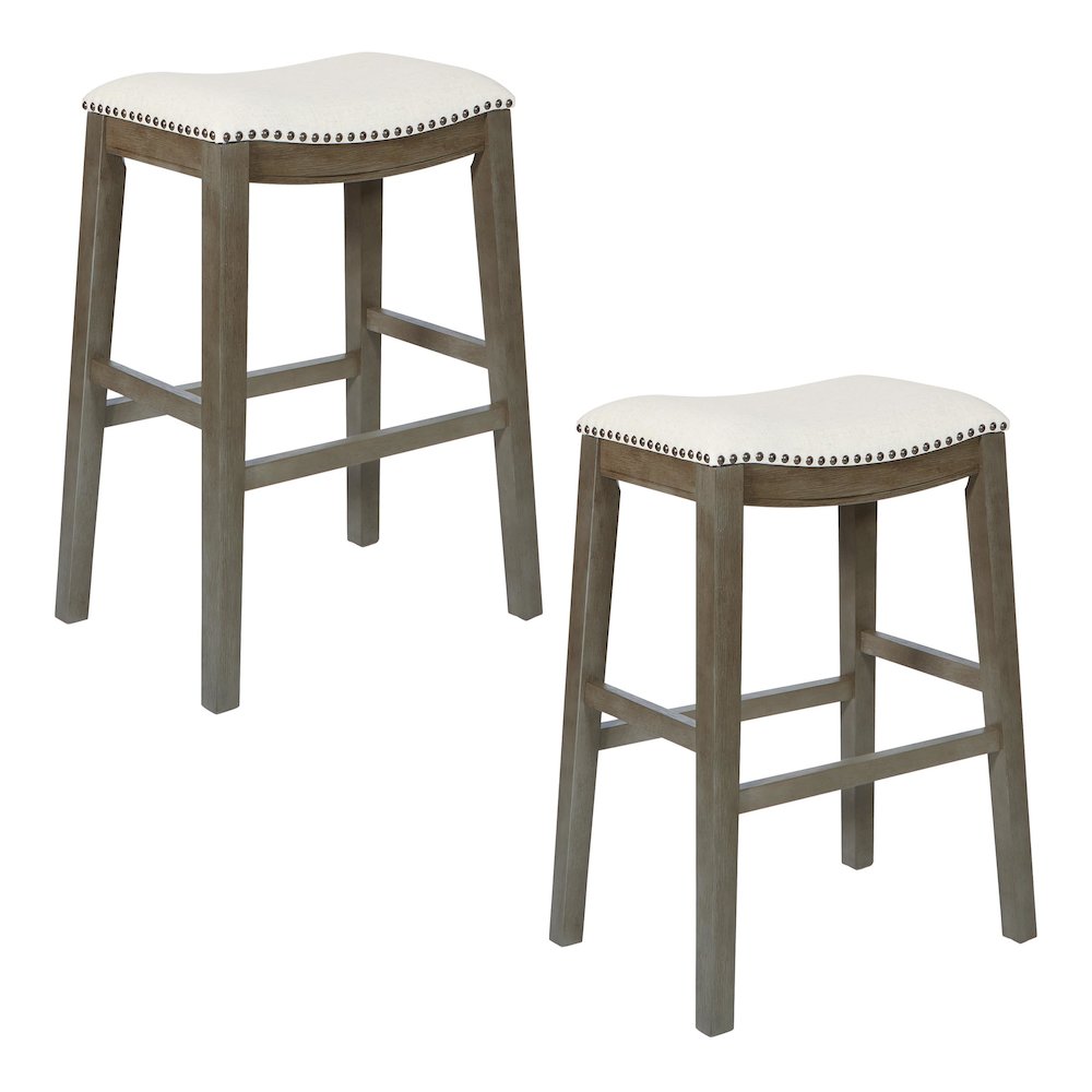 Saddle Stool 30″ in Linen Fabric and Antique Grey Base 2-Pack