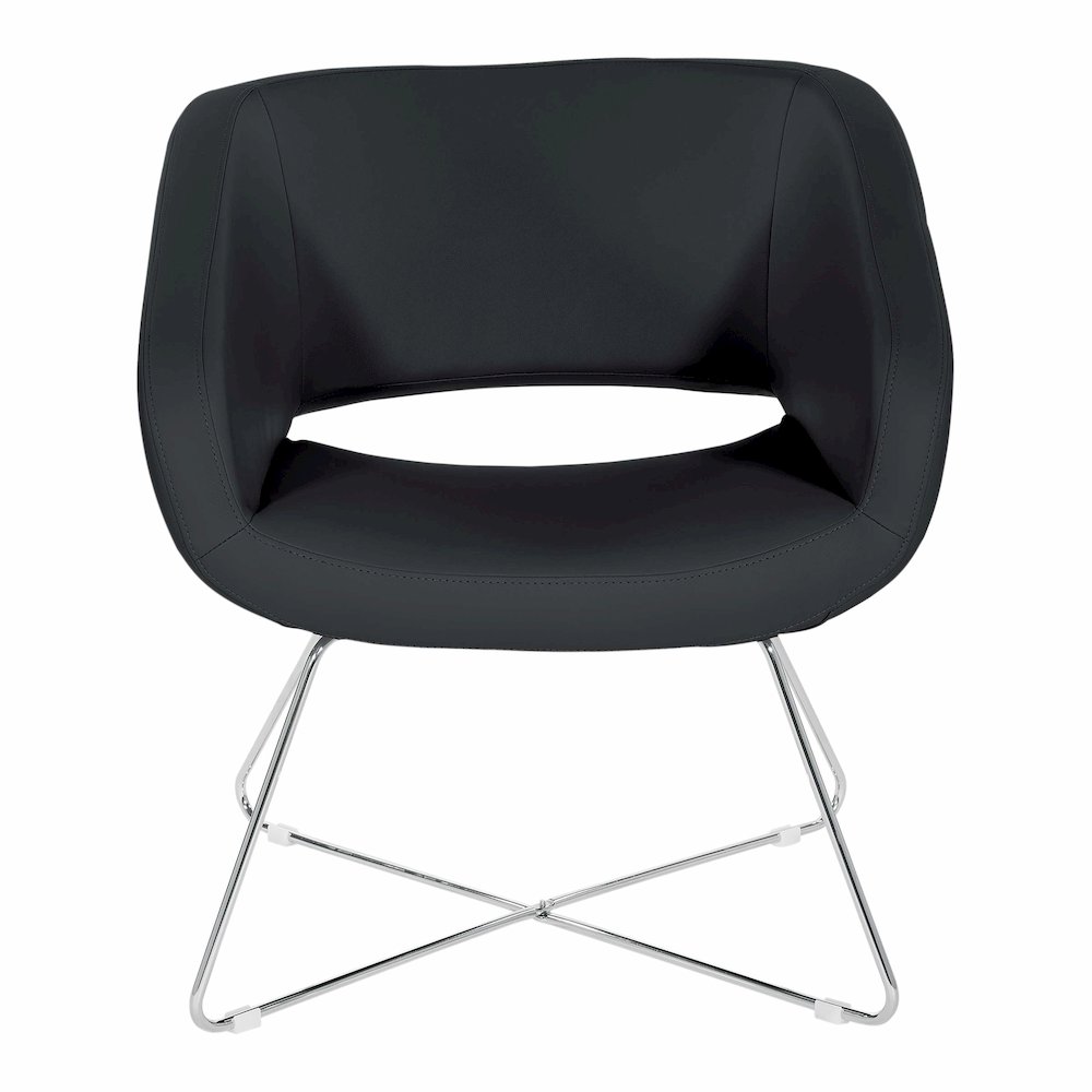 Lounge Chair in Black Faux Leather with Chrome Base
