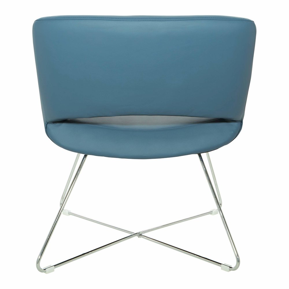 Lounge Chair in Blue Faux Leather with Chrome Base