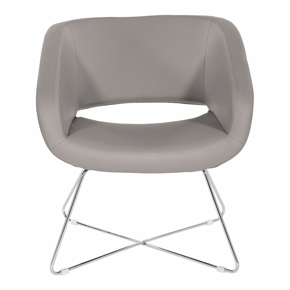Lounge Chair in Grey Faux Leather with Chrome Base
