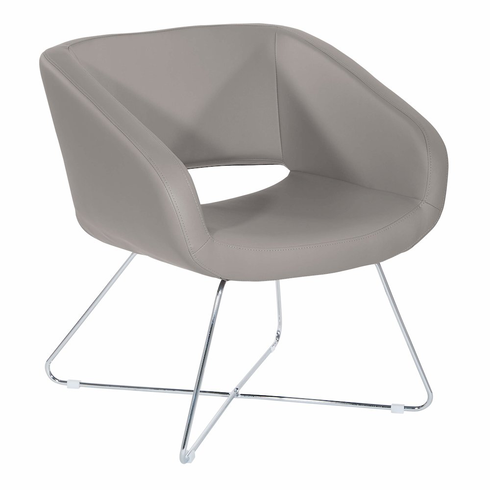 Lounge Chair in Grey Faux Leather with Chrome Base