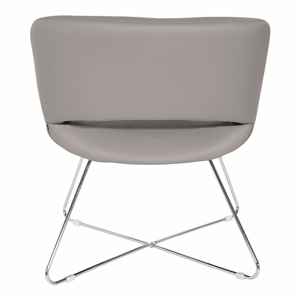 Lounge Chair in Grey Faux Leather with Chrome Base