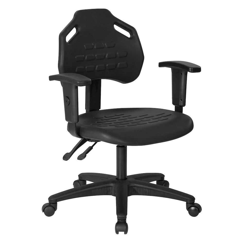 Black Self-Skinned Urethane Task Chair With Arms And Dual Function Controls