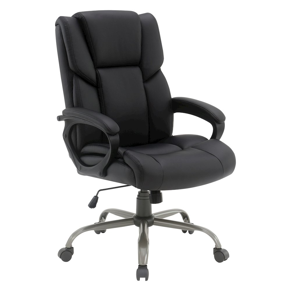 Mid-Back in Black Faux Leather Executive Chair with Padded Arms