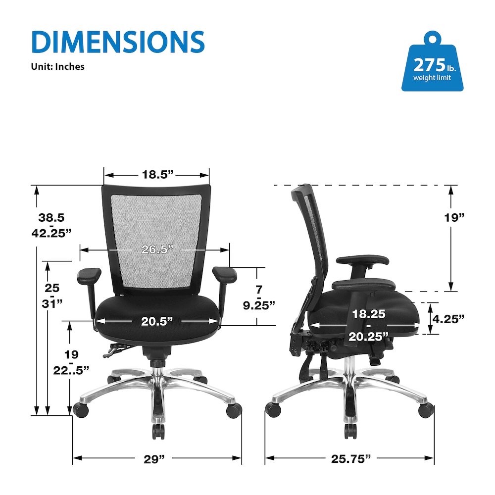 Task Chair Mesh Back in Coal Freeflex Fabric Seat Multi Function Mechanism