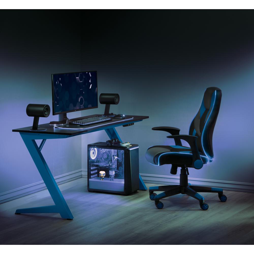 Beta Battlestation Gaming Desk with Black Carbon Top and Matte Blue Legs