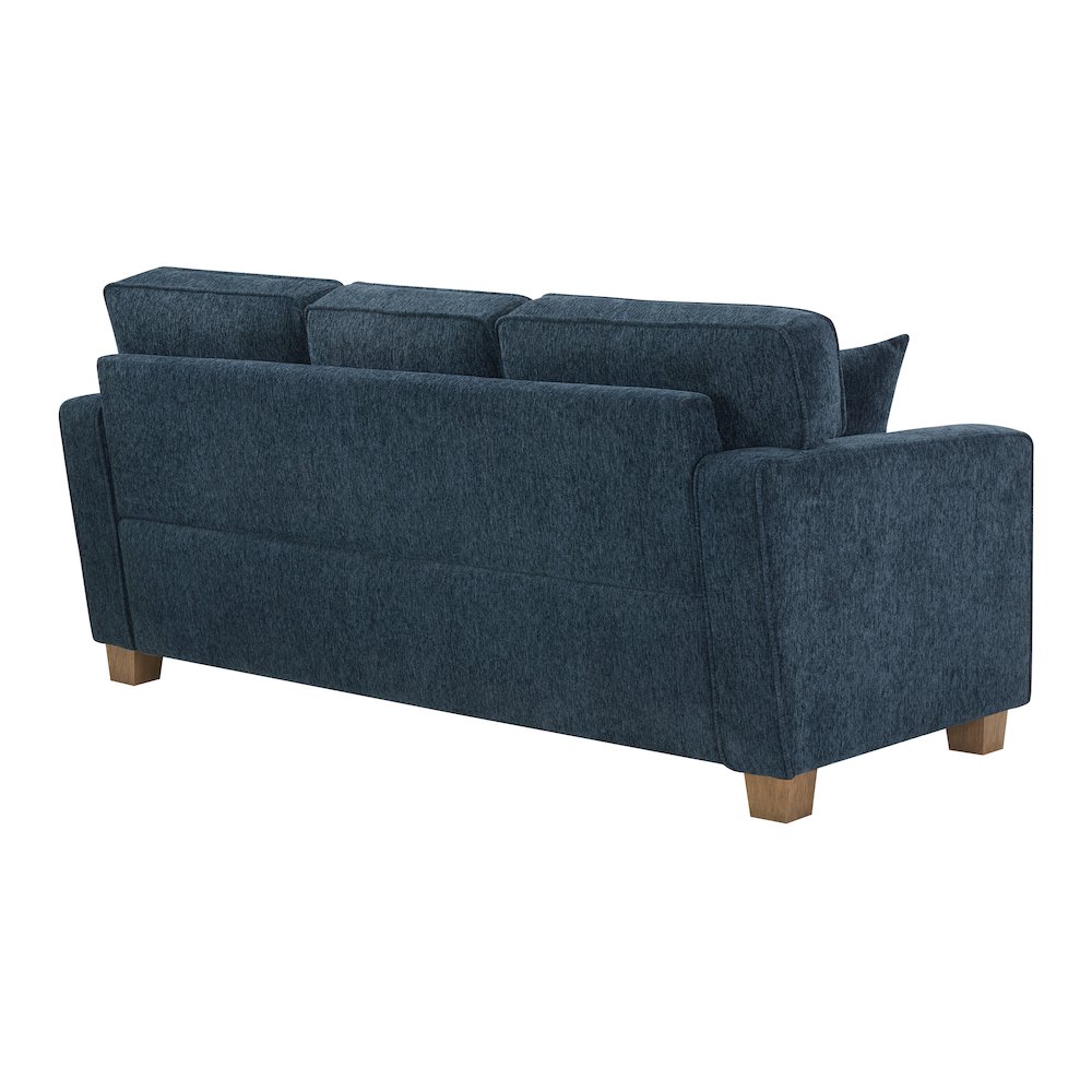 Sectional in Navy fabric with 2 Pillows and Medium Oak Finished wood Legs