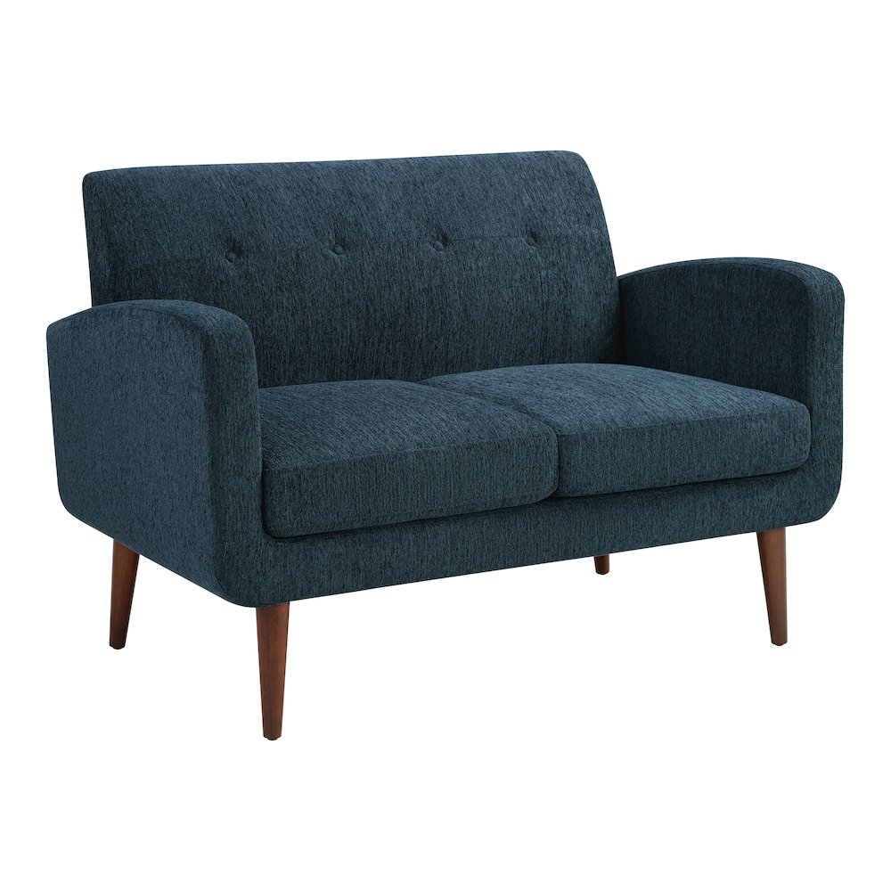 Lake Meadows Loveseat in Navy Fabric with Espresso Legs