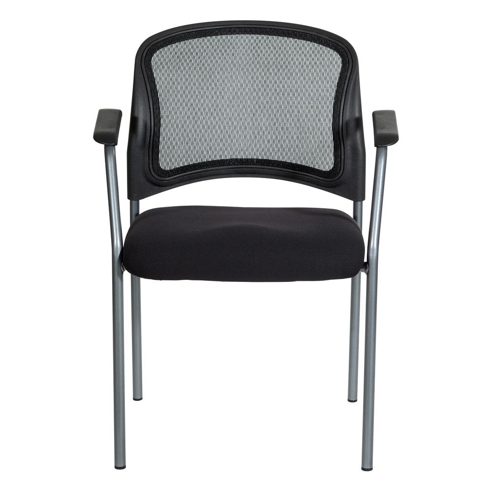 ProGrid Mesh Back with Padded Fabric Seat Visitor’s Chair with Arms and Titanium Finish Frame